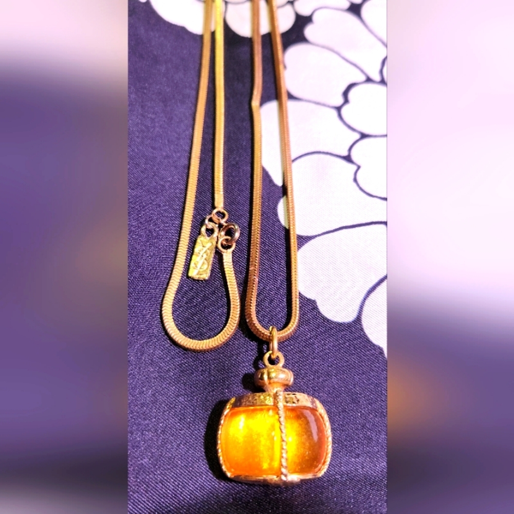 YSL 🇫🇷Made In France 🇫🇷 Bijoux Amber Glass On X-Long Necklace ☆both stamped☆